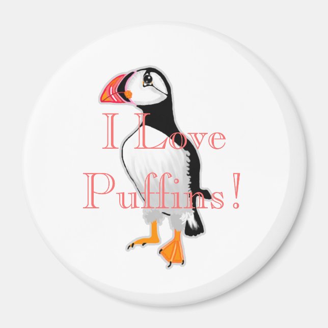 Imã Eu Adoro Puffins! (Frente)