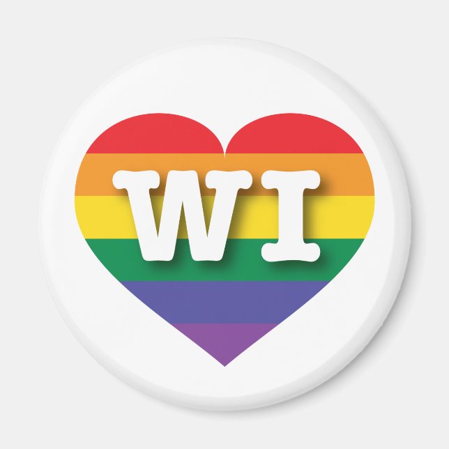 Imã Eu adoro Wisconsin Orgulho gay Rainbow Heart (Frente)