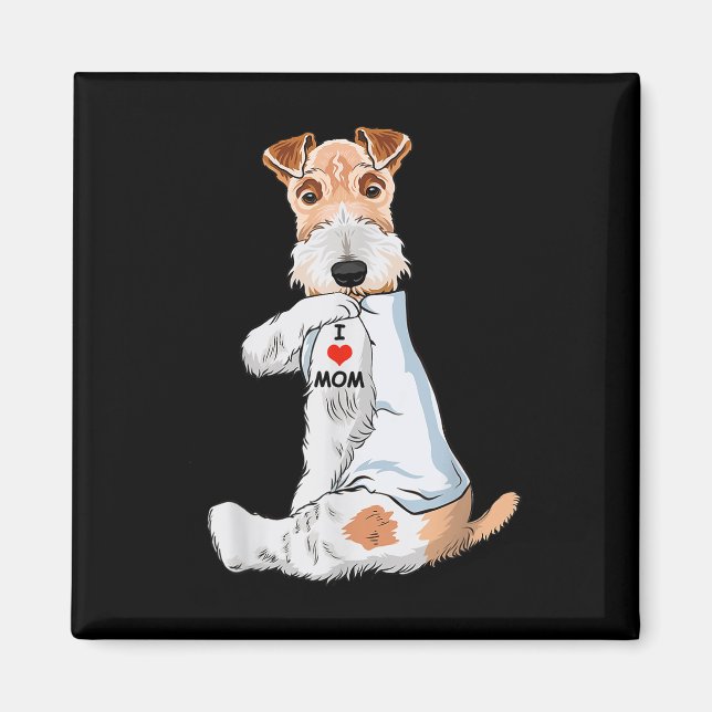 Imã Eu Amo A Mãe Tattoo Wire Fox Terrier Mãe Cachorro  (Frente)
