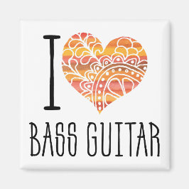 Imã Eu Amo Bass Guitar Orange Mandala Heart