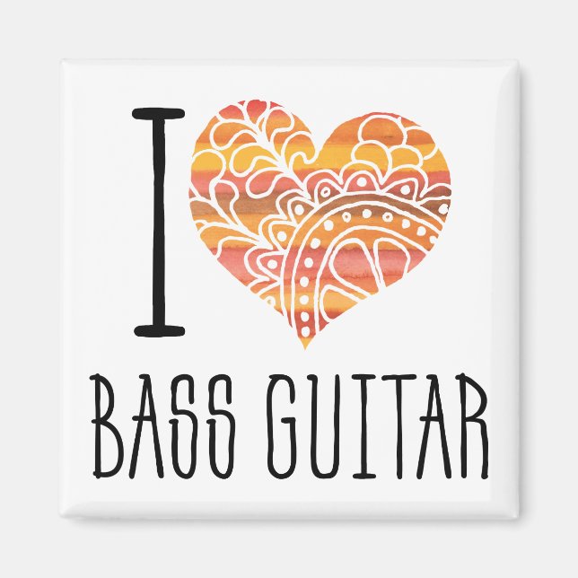Imã Eu Amo Bass Guitar Orange Mandala Heart (Frente)