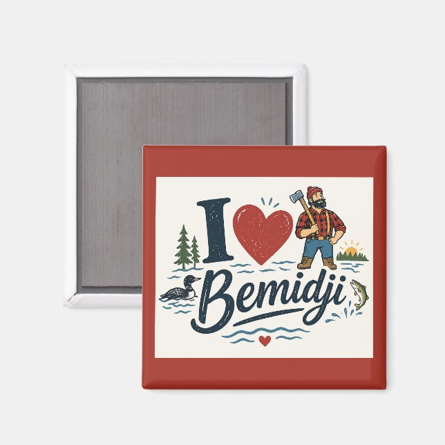 Imã Eu Amo Bemidji Minnesota Fofo Paul Bunyan (Front/Back)