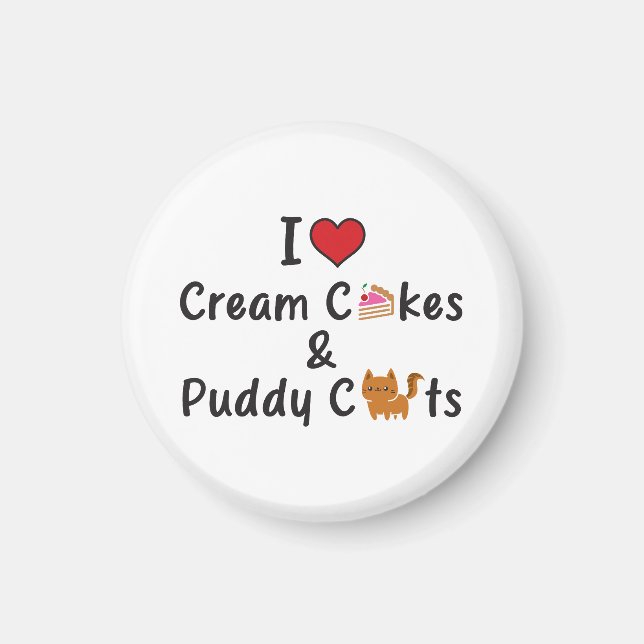 Imã Eu Amo Bolos de Creme e Gatos Fofos Ímã (Frente)
