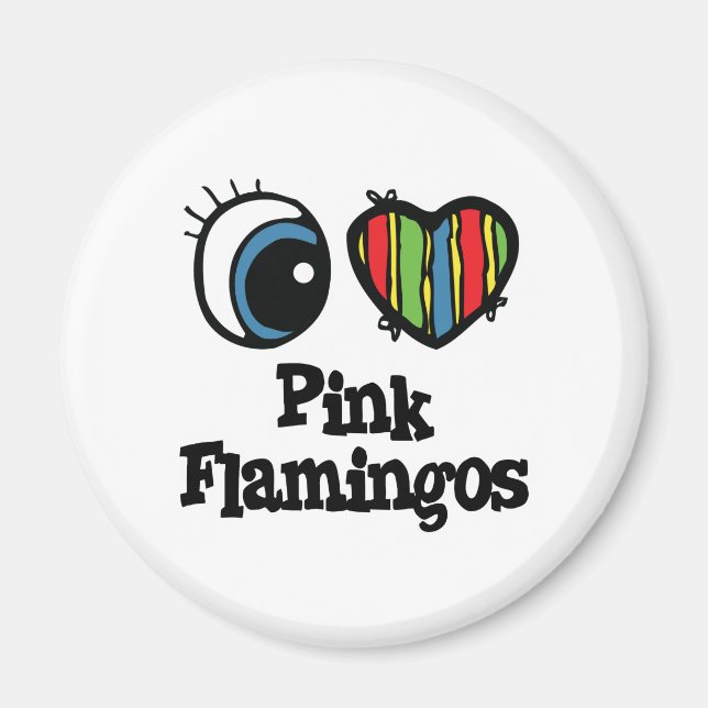 Imã Eu Amo (Coração) Flamingos Rosa (Frente)