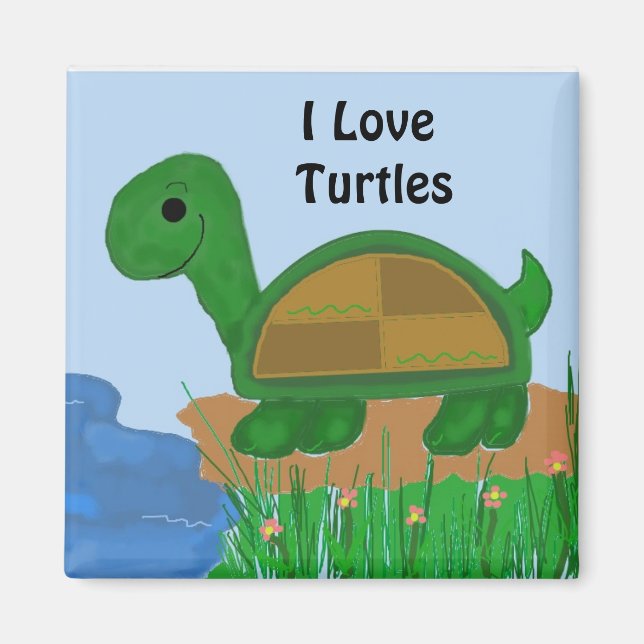 Imã Eu Amo Design de Tartarugas (Frente)