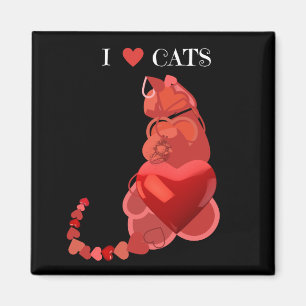 Imã Eu amo gatos do coração íman vermelho preto
