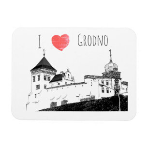 Ímã Eu Amo Grodno Belarus Architecture Sketch Castle