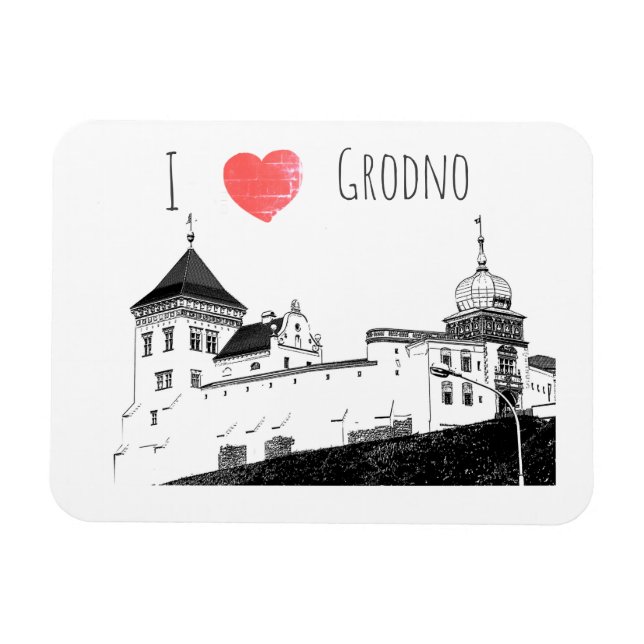 Ímã Eu Amo Grodno Belarus Architecture Sketch Castle (Horizontal)
