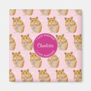 Imã Eu amo Hamsters Pink Hamster Pattern
