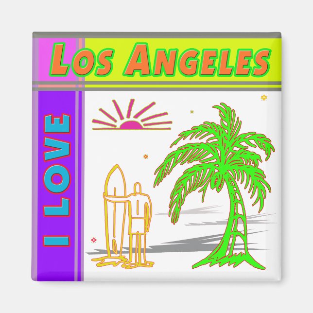 Imã "EU AMO Los Angeles" Sun Palm Tree&Surfer#2 Magnet (Frente)