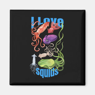 Imã Eu Amo Lulas Polvo Cefalópode Oceano Verão Kawa