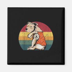 Imã Eu Amo Mamãe Cachorro Pitbull Tatuagem Flor Vintag