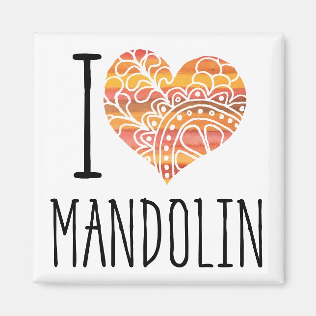 Imã Eu Amo Mandolin Orange Mandala Heart (Frente)