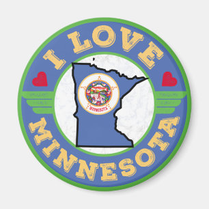 Imã Eu amo mapa e sinalizador do estado do Minnesota
