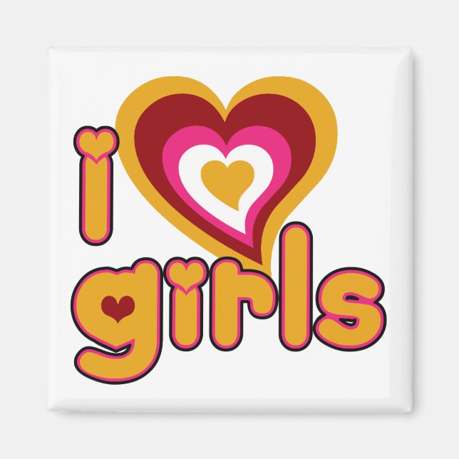 Imã Eu Amo Meninas Retro Magnet (Frente)
