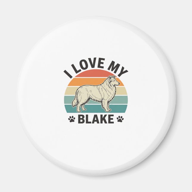 Imã Eu Amo Meu Cachorro Blake Design de Gravura Retro_ (Frente)