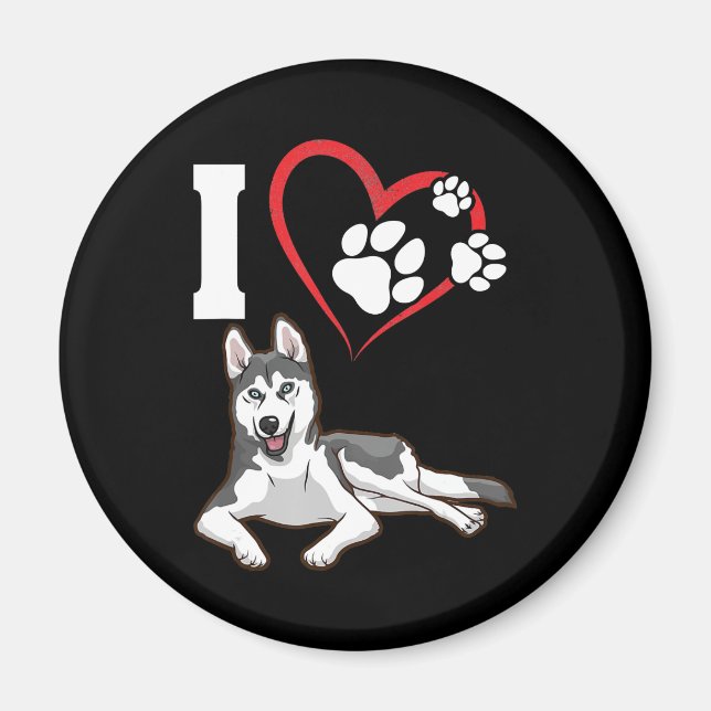 Imã Eu amo meu cachorro husky siberiano | Presente par (Frente)