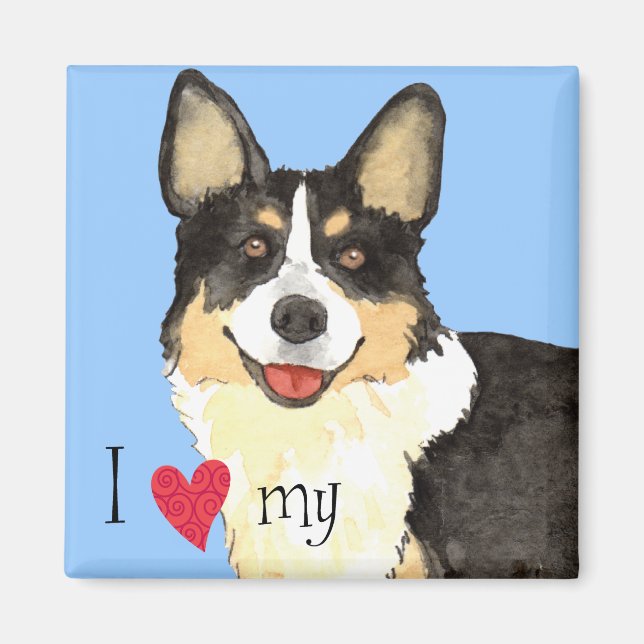 Imã Eu amo meu Cardigan Welsh Corgi (Frente)