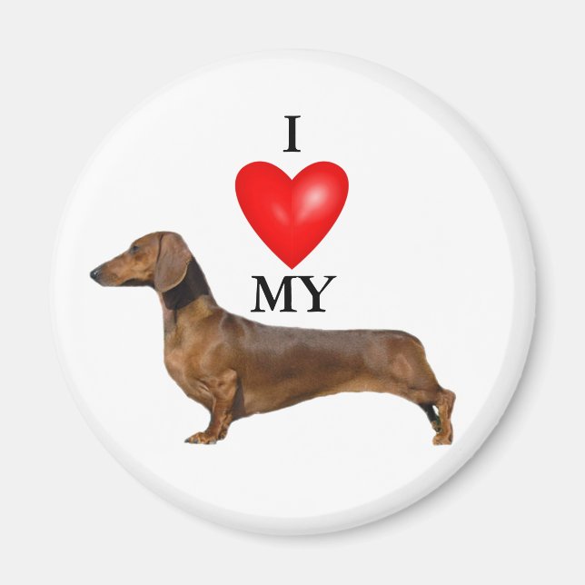 Imã Eu Amo Meu Coração Vermelho Dachshund (Frente)