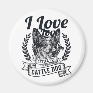 Imã Eu Amo Meu Design de Gravura Vintage de Cattle Dog