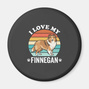 Imã Eu Amo Meu Finnegan Sheltie Retro Pôr do Sol