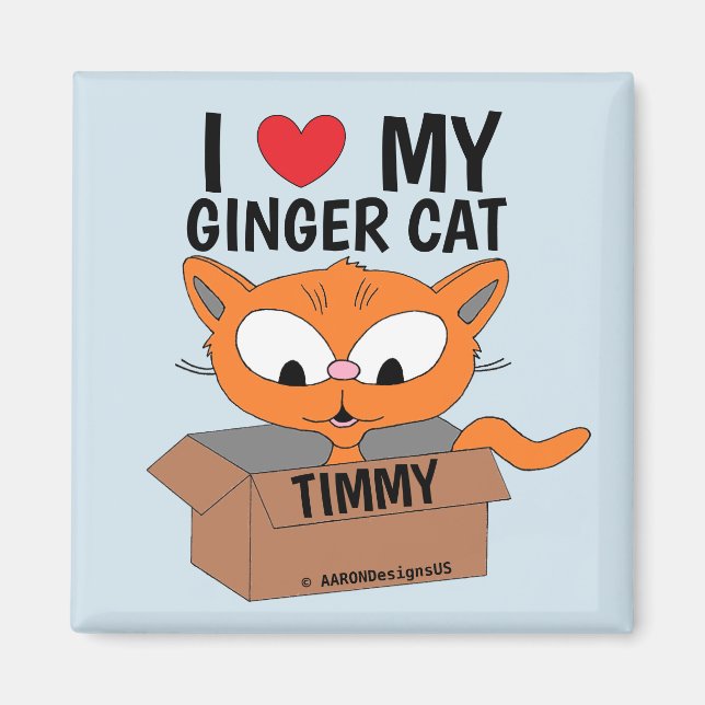 Imã "Eu Amo Meu Gato Ruivo" Personalizado (Frente)