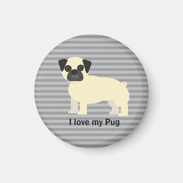 Imã Eu amo meu Pug Gray Lined (Frente)