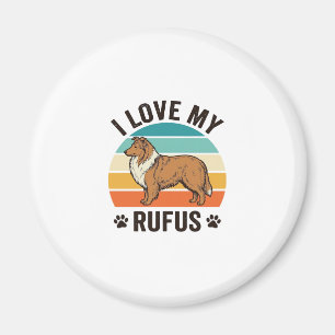 Imã Eu Amo Meu Rufus Design de Cachorro Vintage_1