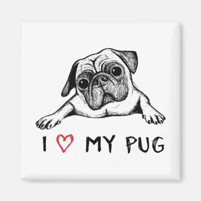Imã Eu amo meus Pug Magnets (Frente)
