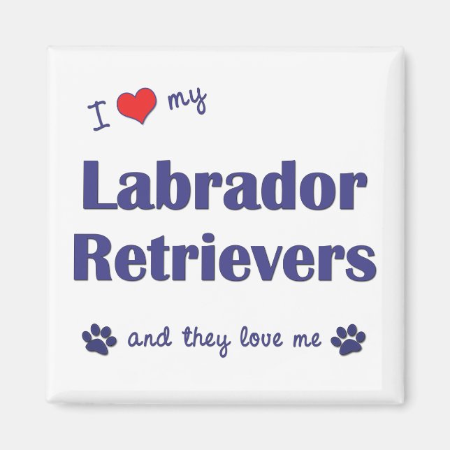 Imã Eu Amo Meus Retrievers De Labrador (Vários Cães) (Frente)