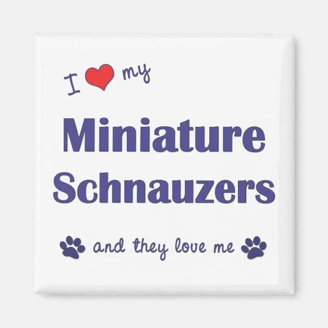 Imã Eu Amo Miniatura Schnauzers (Vários Cães) (Frente)