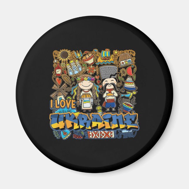 Imã Eu amo o rabisco da Ucrânia com a bandeira ucrania (Frente)