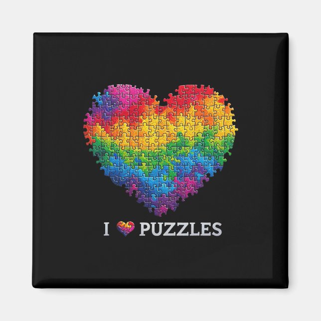 Imã Eu Amo Puzzles Quebra-Cabeça Coração Arco-Íris Par (Frente)