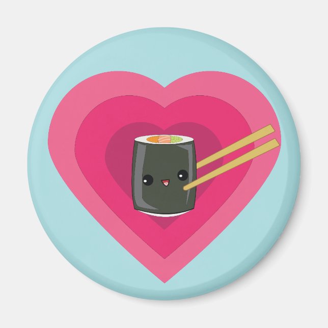 Imã Eu amo Sushi Kawaii Sushi Roll Magnet (Frente)