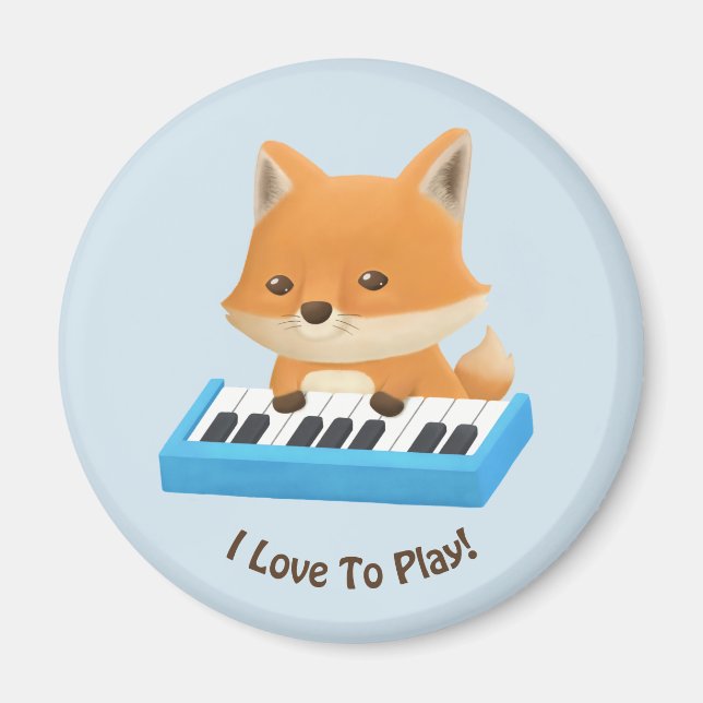 Imã Eu amo tocar Cute Fox no Piano Kids Magnet (Frente)
