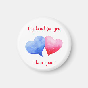 Imã Eu amo você aquarela coração vermelho e azul      