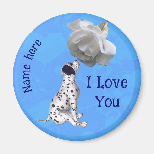 Imã Eu Amo Você Cachorrinho Dálmata Rosa Personalizado (Frente)