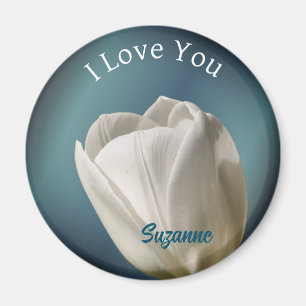 Imã Eu Amo Você Flor De Tulipas Brancas Personalizado