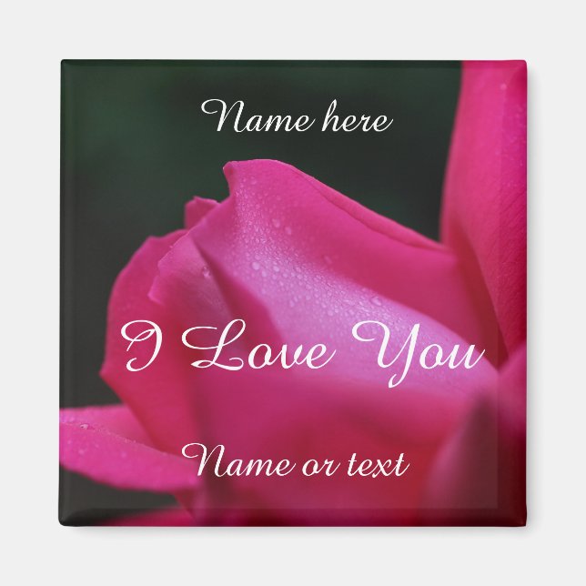 Imã Eu Amo Você Flor Vermelho Rosebud Personalizado (Frente)