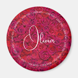 Imã Eu Amo Você Nome Personalizado Rosas Vermelhas Amo