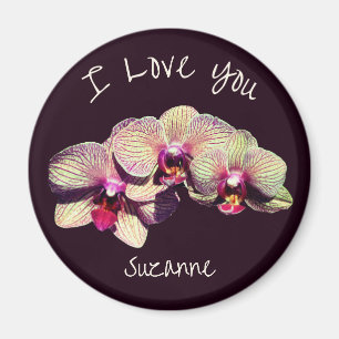 Imã Eu Amo Você Trio de Flores de Orquídea Personaliza
