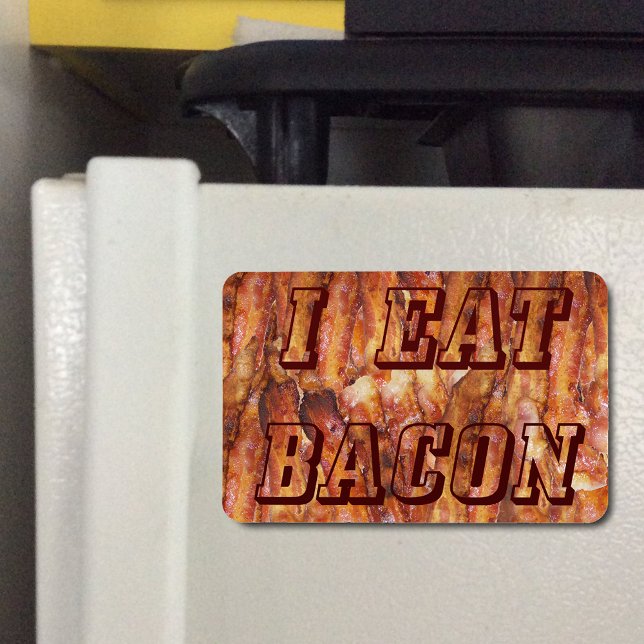 Ímã Eu Comi Texto Bacon com Fundo (I Eat Bacon Text with Background Flexible Magnet)