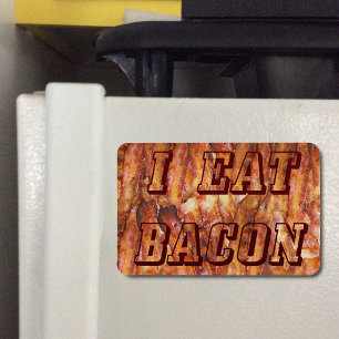 Ímã Eu Como Texto Bacon com Fundo