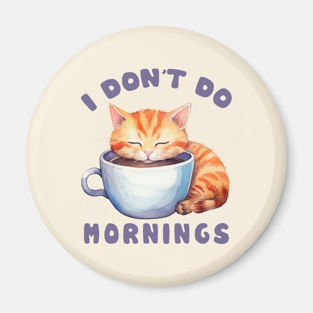 Imã Eu não faço manhãs - Gato Laranja Bonito com Café (Frente)