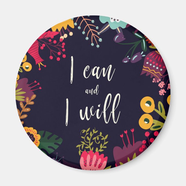 Imã "Eu posso e vou" citação inspiradora + flores (Frente)