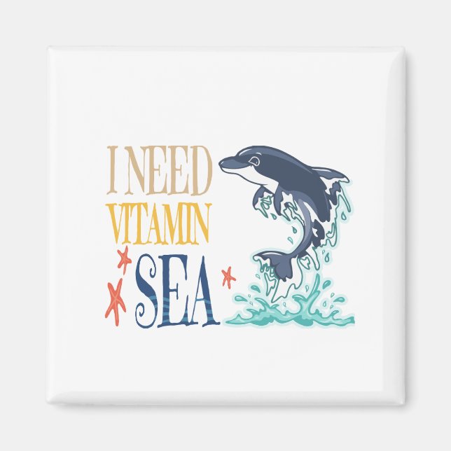 Imã Eu Preciso do Mar de Vitaminas Baleia Orca Golfinh (Frente)