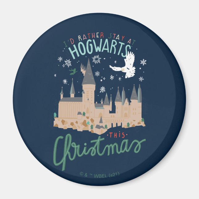 Imã Eu Preferiria Ficar em Hogwarts neste Natal (Frente)