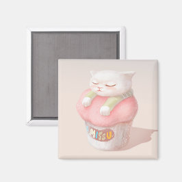 Imã Eu Sinto Sua Falta: Arte de Cupcake de Gato Adorme