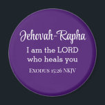 Imã Eu sou o Senhor que cura você Bíblia Roxo<br><div class="desc">Este belo ímã apresenta um dos nomes de Deus e um poderoso verso bíblia do livro de Êxodo onde Deus declara que Ele é o nosso curandeiro.</div>