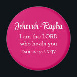 Imã Eu sou o Senhor que cura você Bíblia Verso Rosa Qu<br><div class="desc">Este belo ímã apresenta um dos nomes de Deus e um poderoso verso bíblia do livro de Êxodo onde Deus declara que Ele é o nosso curandeiro.</div>